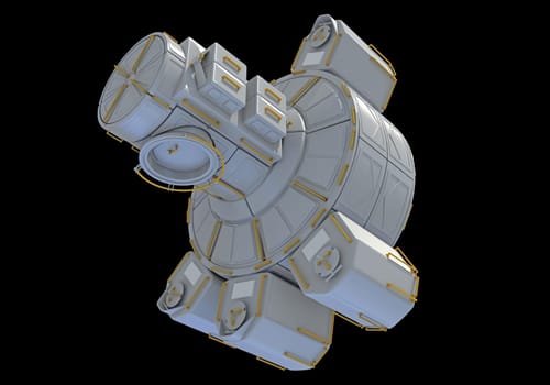 Service Module of ISS International Space Station 3D rendering model on black background