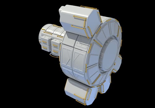 Service Module of ISS International Space Station 3D rendering model on black background