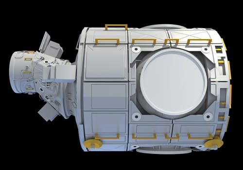 Service Module of ISS International Space Station 3D rendering model on black background
