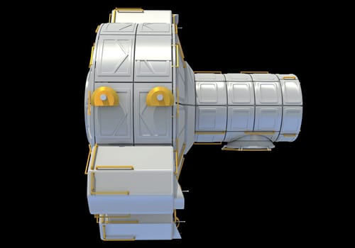 Service Module of ISS International Space Station 3D rendering model on black background