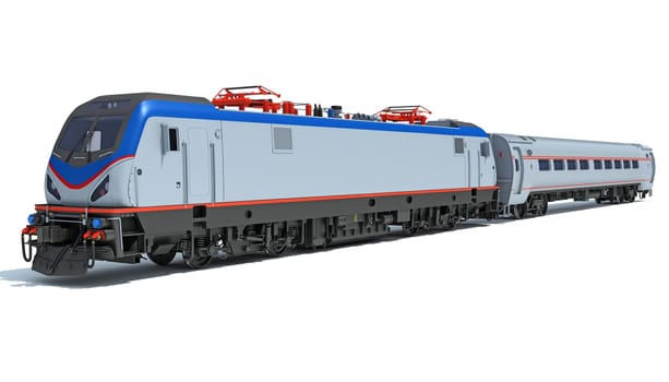 Locomotive train 3D rendering model on white background
