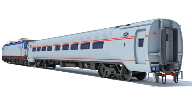 Locomotive train 3D rendering model on white background