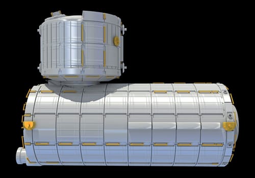Service Module of ISS International Space Station 3D rendering model on black background