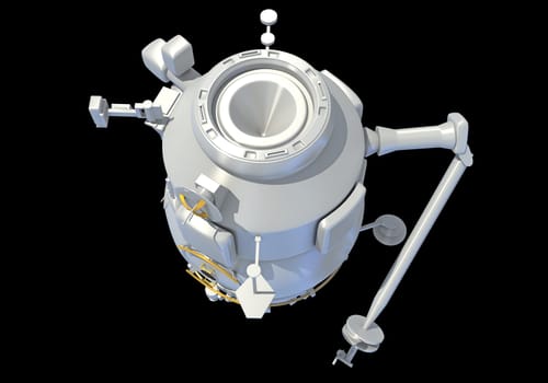 Service Module of ISS International Space Station 3D rendering model on black background