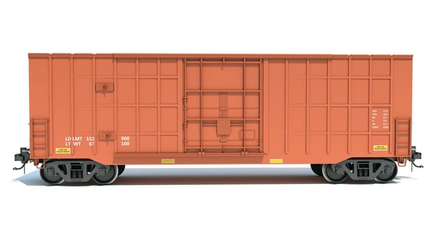 Railroad Box Car 3D rendering model on white background