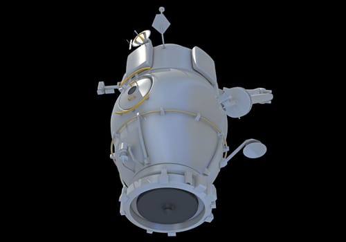 Service Module of ISS International Space Station 3D rendering model on black background