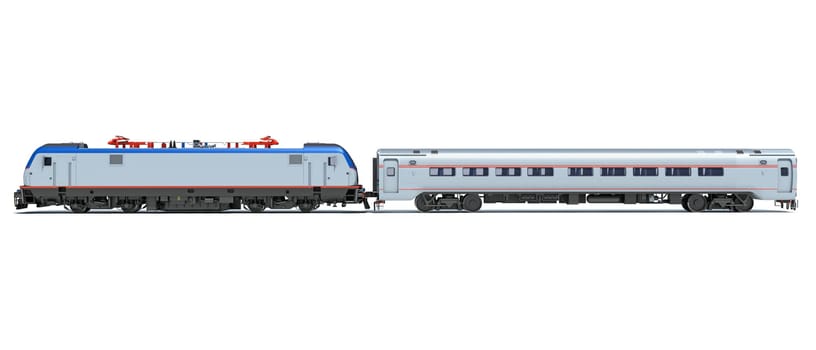 Locomotive train 3D rendering model on white background