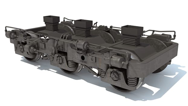 Train Locomotive Trucks Wheels 3D rendering model on white background