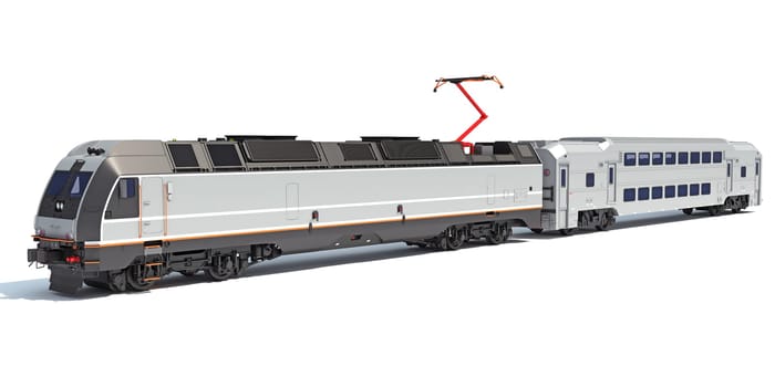 Locomotive train 3D rendering model on white background