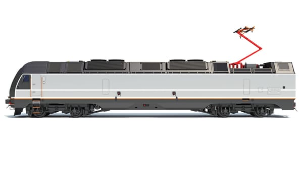 Locomotive train 3D rendering model on white background
