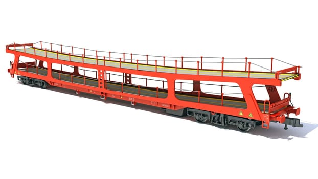Car Transporter Railroad Wagon 3D rendering model on white background