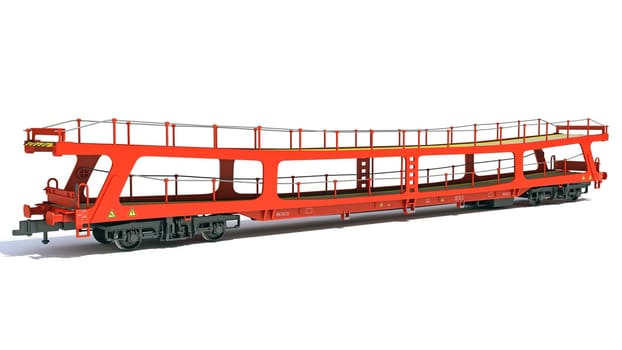 Car Transporter Railroad Wagon 3D rendering model on white background