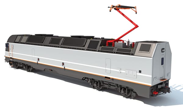 Locomotive train 3D rendering model on white background