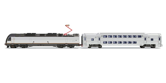 Locomotive train 3D rendering model on white background