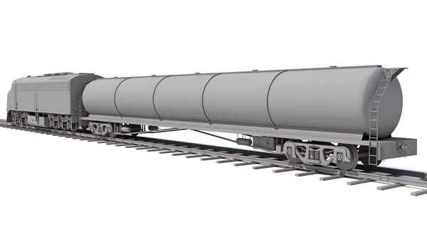 Locomotive train 3D rendering model on white background