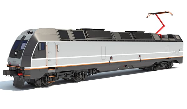 Locomotive train 3D rendering model on white background