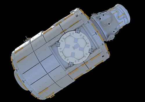 Service Module of ISS International Space Station 3D rendering model on black background