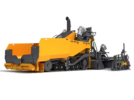 Asphalt Paver heavy construction machinery 3D rendering model on white background