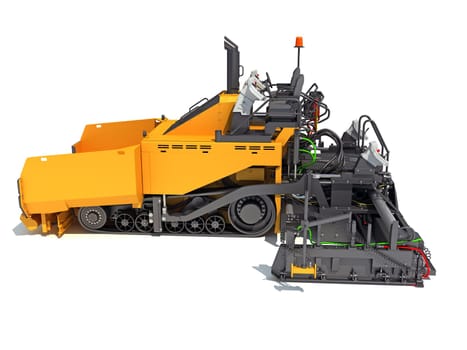 Asphalt Paver heavy construction machinery 3D rendering model on white background