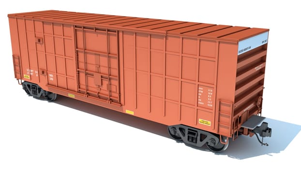 Railroad Box Car 3D rendering model on white background