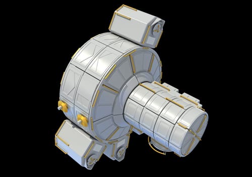 Service Module of ISS International Space Station 3D rendering model on black background