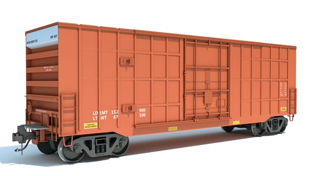 Railroad Box Car 3D rendering model on white background