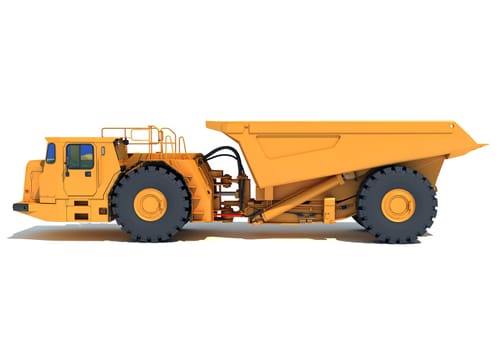 Mining Dump Truck heavy construction machinery 3D rendering model on white background