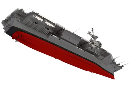 Aircraft Carrier military vessel 3D rendering model ship on white background