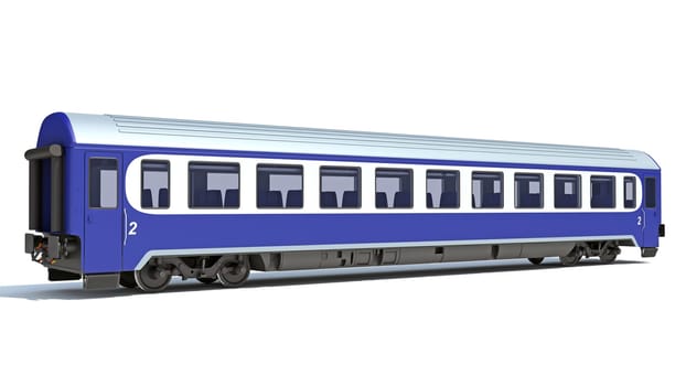 Passenger Train 3D rendering model on white background