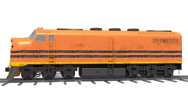 Locomotive train 3D rendering model on white background