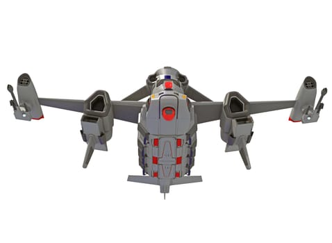 Spaceship 3D rendering model on white background