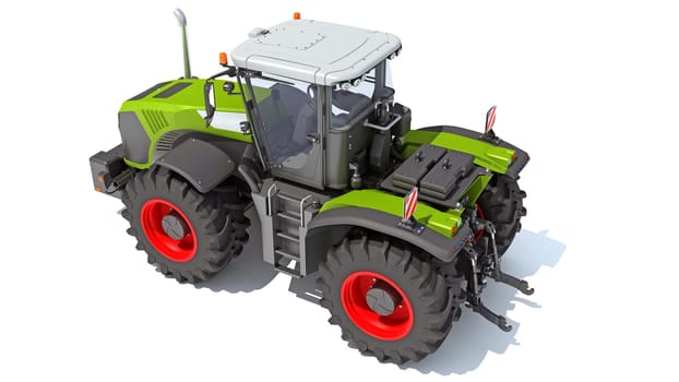 Wheeled Articulated Farm Tractor 3D rendering model on white background