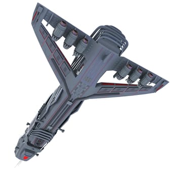 Spaceship 3D rendering model on white background