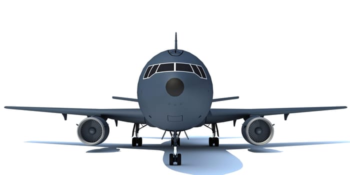 Aerial refueling aircraft 3D rendering model of military airplane on white background