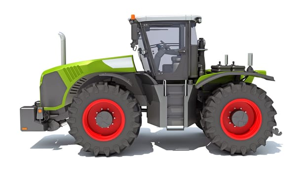 Wheeled Articulated Farm Tractor 3D rendering model on white background