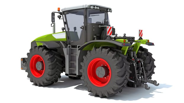Wheeled Articulated Farm Tractor 3D rendering model on white background