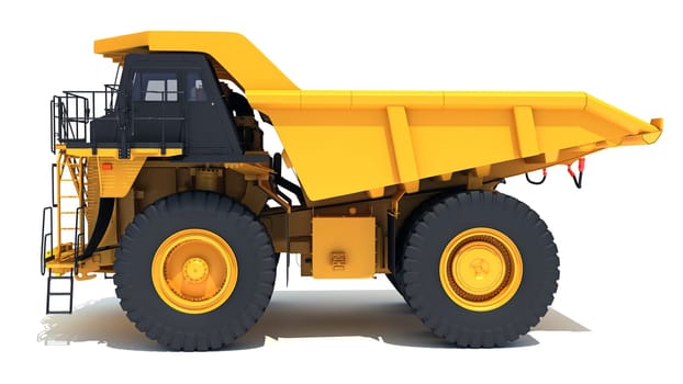 Mining Dump Truck heavy construction machinery 3D rendering model on white background