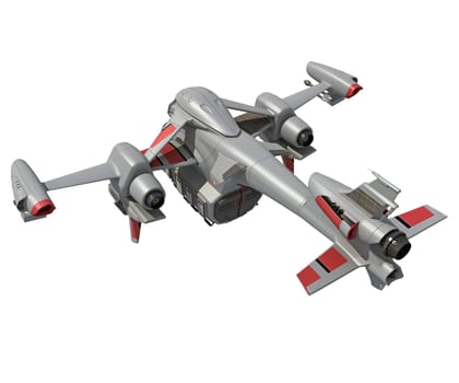 Spaceship 3D rendering model on white background