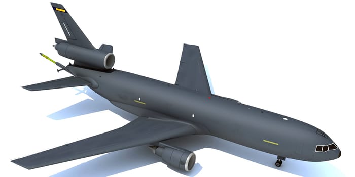 Aerial refueling aircraft 3D rendering model of military airplane on white background
