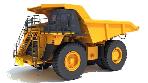 Mining Dump Truck heavy construction machinery 3D rendering model on white background