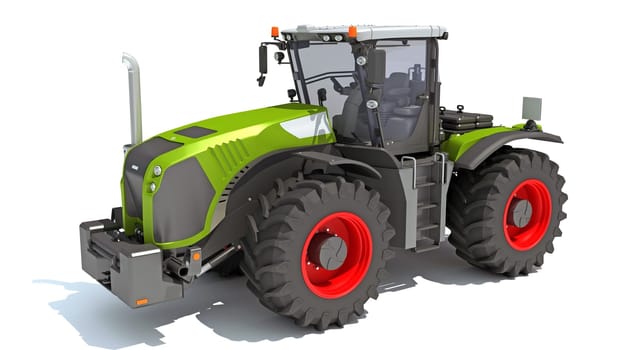 Wheeled Articulated Farm Tractor 3D rendering model on white background