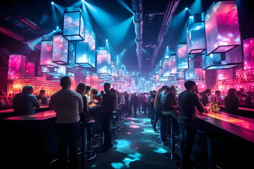 The neon lights of a Cyberpunk nightclub dance in the dark rythmic. Alien Light Distortion Glow paints the floor with electric movement. A sensory symphony where technology and humans come together.