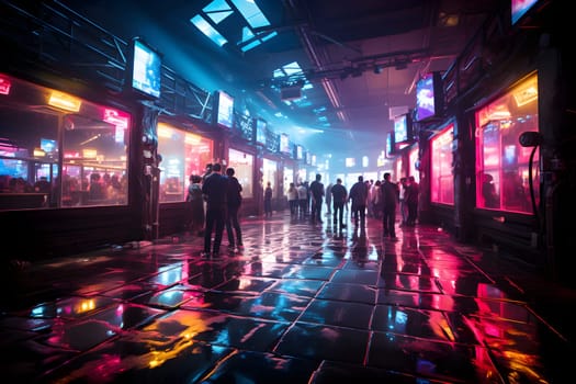 The neon lights of a Cyberpunk nightclub dance in the dark rythmic. Alien Light Distortion Glow paints the floor with electric movement. A sensory symphony where technology and humans come together.