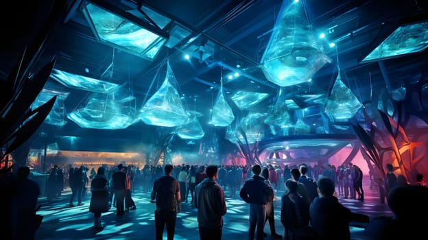 The neon lights of a Cyberpunk nightclub dance in the dark rythmic. Alien Light Distortion Glow paints the floor with electric movement. A sensory symphony where technology and humans come together.