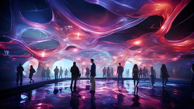 The neon lights of a Cyberpunk nightclub dance in the dark rythmic. Alien Light Distortion Glow paints the floor with electric movement. A sensory symphony where technology and humans come together.