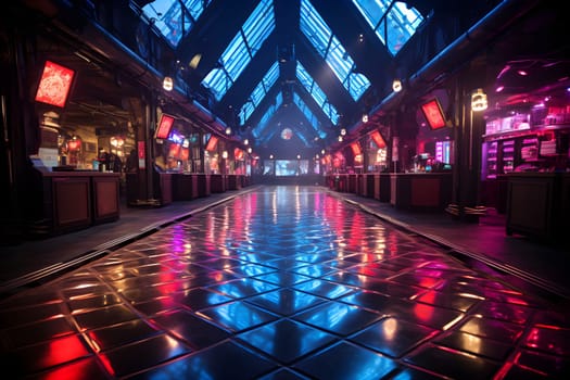 The neon lights of a Cyberpunk nightclub dance in the dark rythmic. Alien Light Distortion Glow paints the floor with electric movement. A sensory symphony where technology and humans come together.