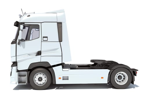 Semi Truck 3D rendering model on white background