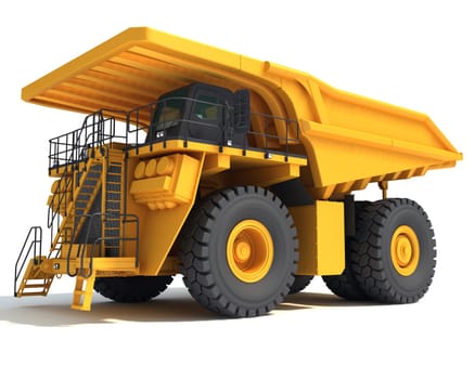 Mining Dump Truck heavy construction machinery 3D rendering model on white background