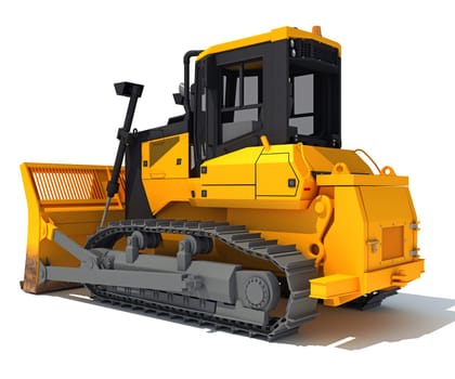 Tracked Dozer heavy construction machinery 3D rendering model on white background