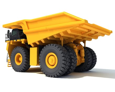 Mining Dump Truck heavy construction machinery 3D rendering model on white background